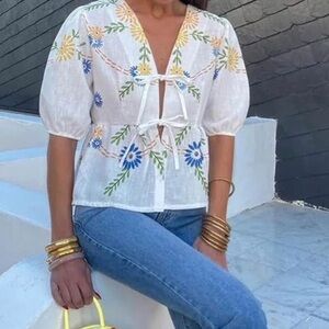 Floral Embroidered White Top